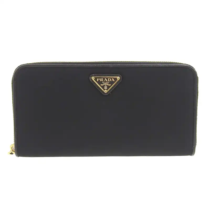 プラダ PRADA ラウンドファスナー 長財布 ナイロン/レザー ブラック 中古 OBB0581