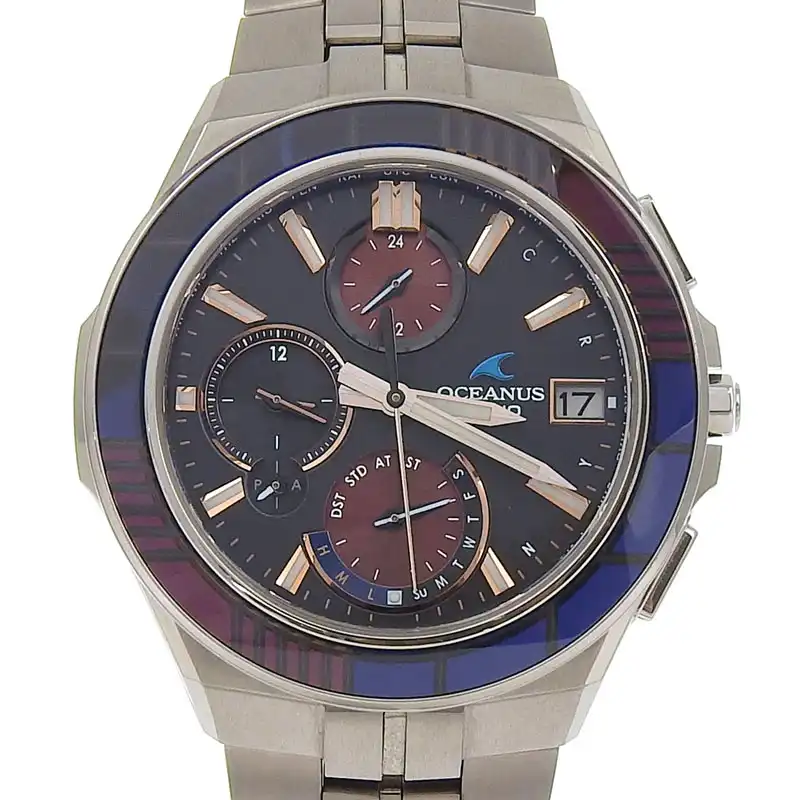 カシオ オシアナス マンタ メンズ 電波ソーラー 江戸切子ベゼル チタニウム 黒文字盤 限定2000本 OCW-S5000D-1AJF 中古 OW0444