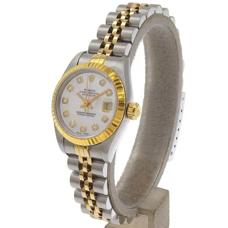 http://ロレックス%20ROLEX%20デイトジャスト%20レディース%20自動巻き%20腕時計%20SS/YG%2010Pダイヤ%20シェル文字盤%20U番%201997年%2069173NG%20中古%20RO0289