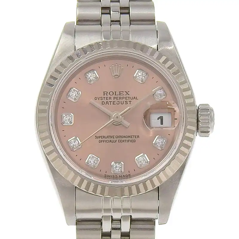 ロレックス ROLEX デイトジャスト レディース 自動巻き 腕時計 SS/K18WG 10Pダイヤ ピンク文字盤 U番 1997年 69174G 中古 RO0290