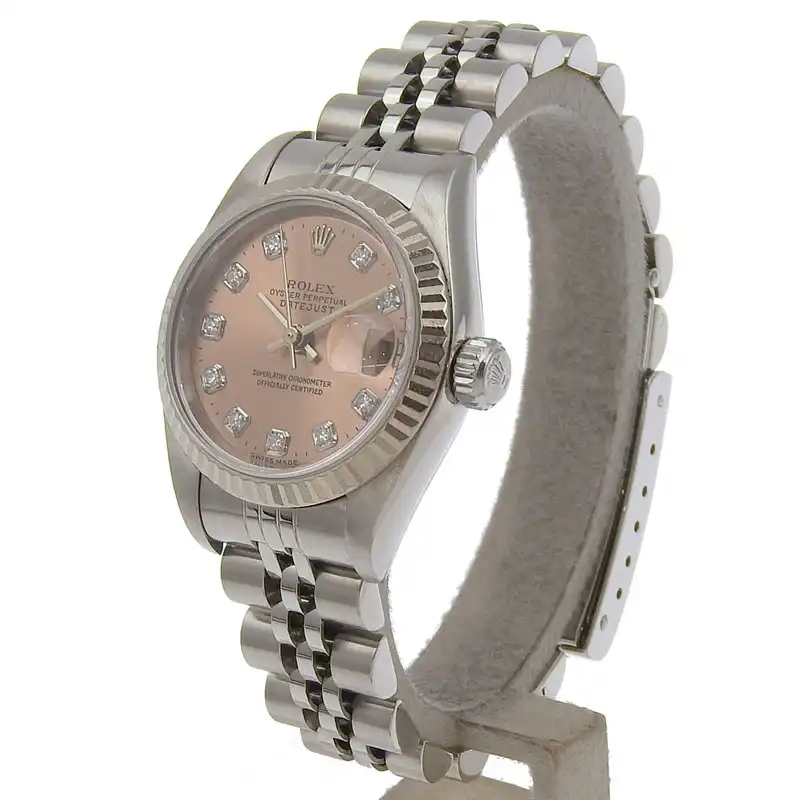 http://ロレックス%20ROLEX%20デイトジャスト%20レディース%20自動巻き%20腕時計%20SS/K18WG%2010Pダイヤ%20ピンク文字盤%20U番%201997年%2069174G%20中古%20RO0290