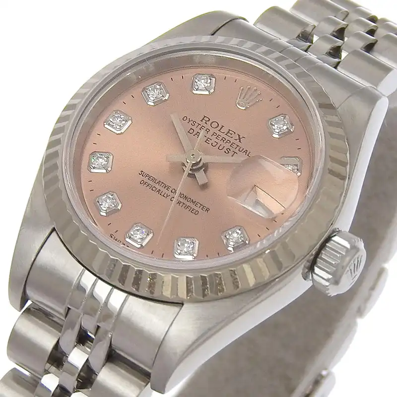 http://ロレックス%20ROLEX%20デイトジャスト%20レディース%20自動巻き%20腕時計%20SS/K18WG%2010Pダイヤ%20ピンク文字盤%20U番%201997年%2069174G%20中古%20RO0290