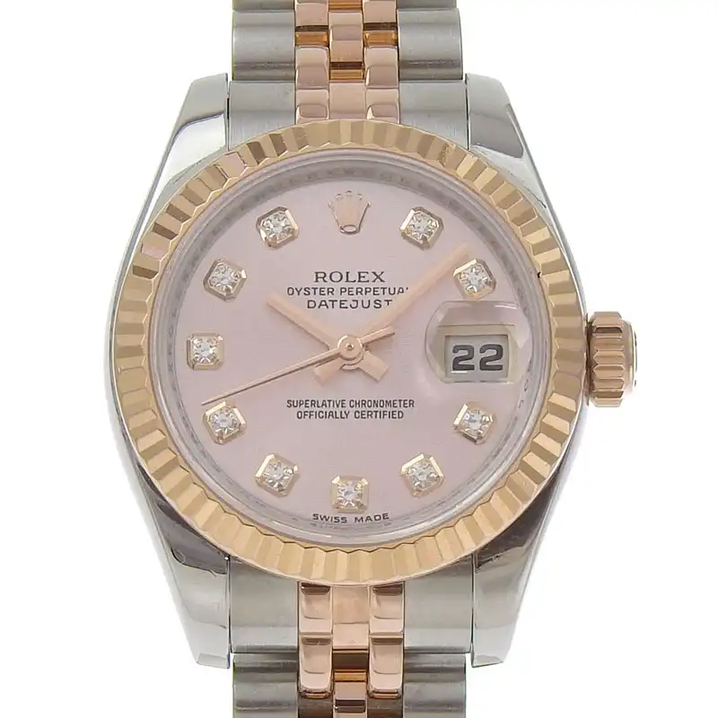 ロレックス ROLEX デイトジャスト レディース 自動巻き 腕時計 SS/PG 10Pダイヤ ピンク文字盤 Z番 2006年 179171G 中古 RO0291