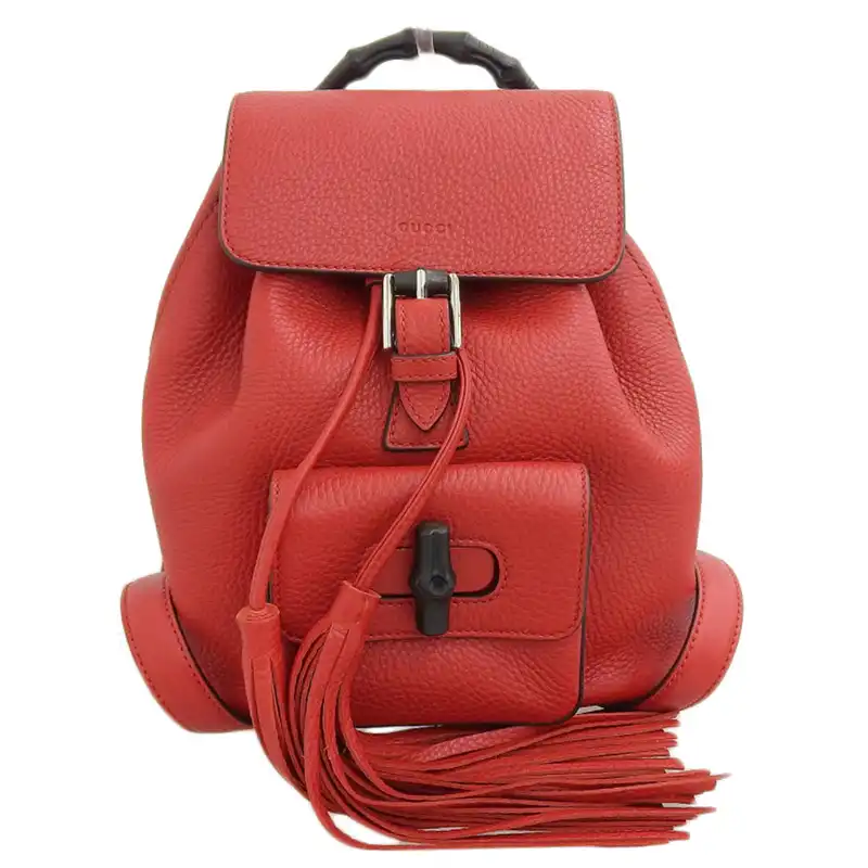 グッチ GUCCI バンブー バックパック リュックサック レザー レッド 387149 美品 GU0620