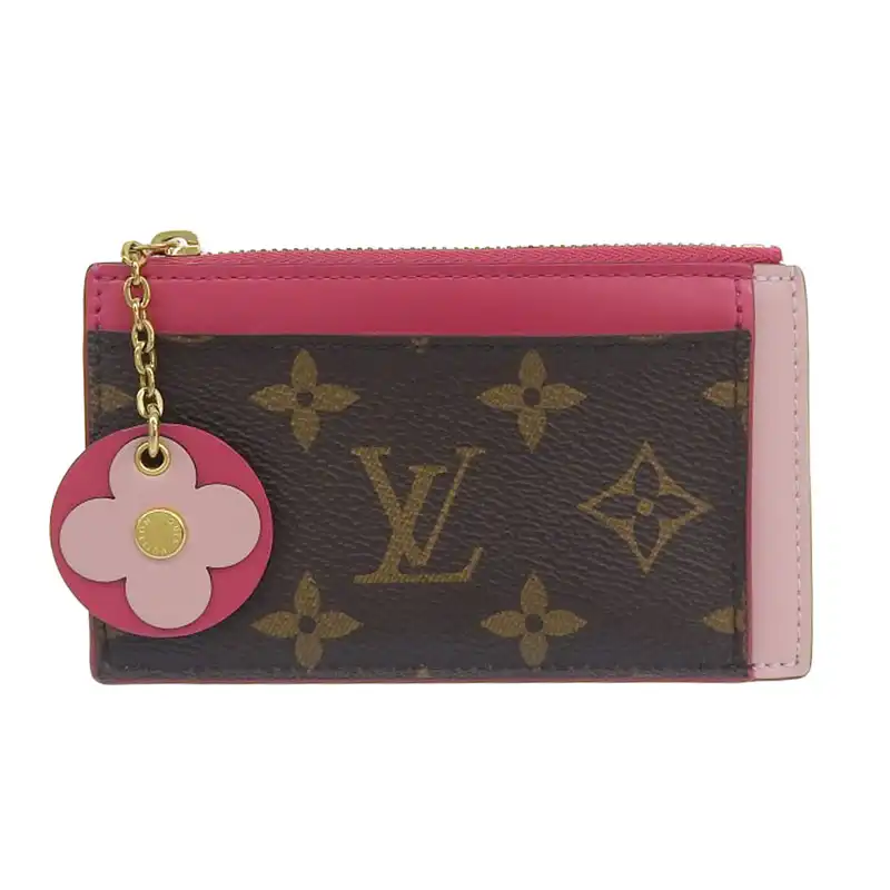 ルイヴィトン LOUIS VUITTON モノグラム ポルトカルトジップ コインケース カードケース フラワー ピンク M67494 中古 LV1674
