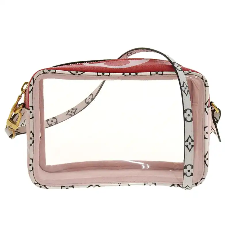 ルイヴィトン LOUIS VUITTON モノグラムジャイアント ビーチポーチ ショルダーバッグ ピンク/レッド/クリア M67601 中古 LV1678