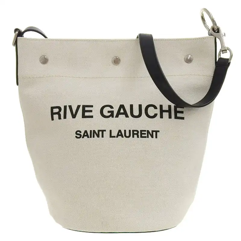 サンローラン SAINT LAURENT リヴゴーシュ ショルダーバッグ キャンバス/レザー ホワイト/ブラック 中古 OB2254