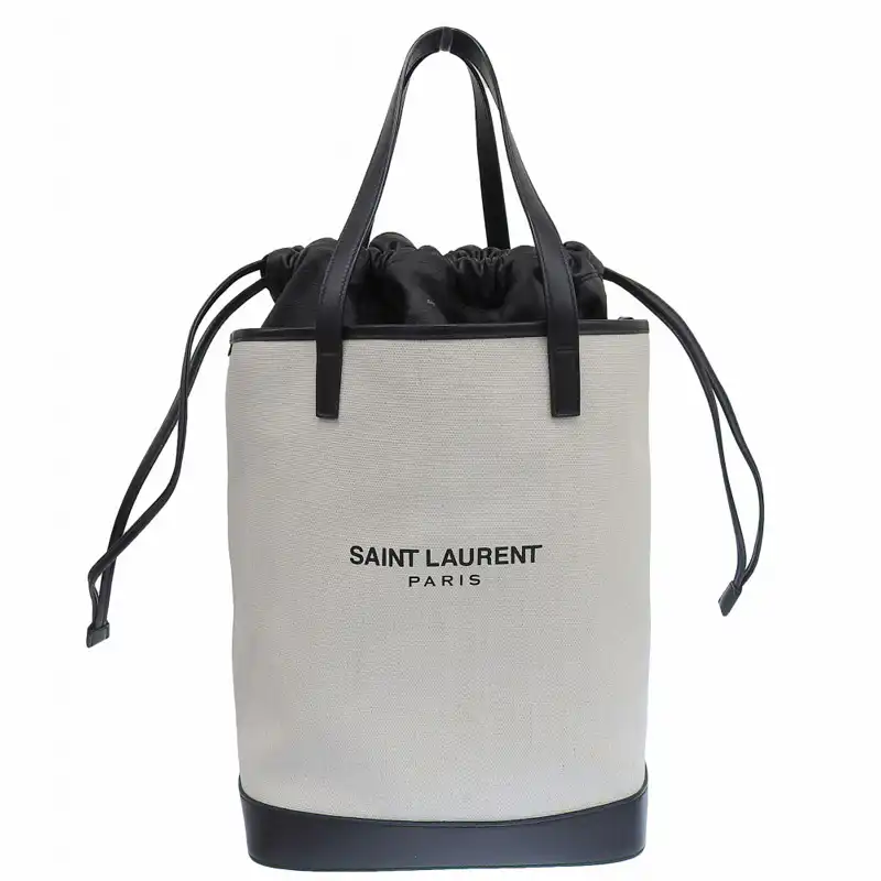 サンローラン SAINT LAURENT テディ トートバッグ キャンバス/レザー ホワイト/ブラック 551595 中古 OB2260