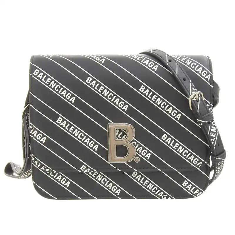 バレンシアガ BALENCIAGA Bロゴ 2WAYバッグ ショルダーバッグ クラッチバッグ レザー ブラック ホワイト 592898 中古 OB2266