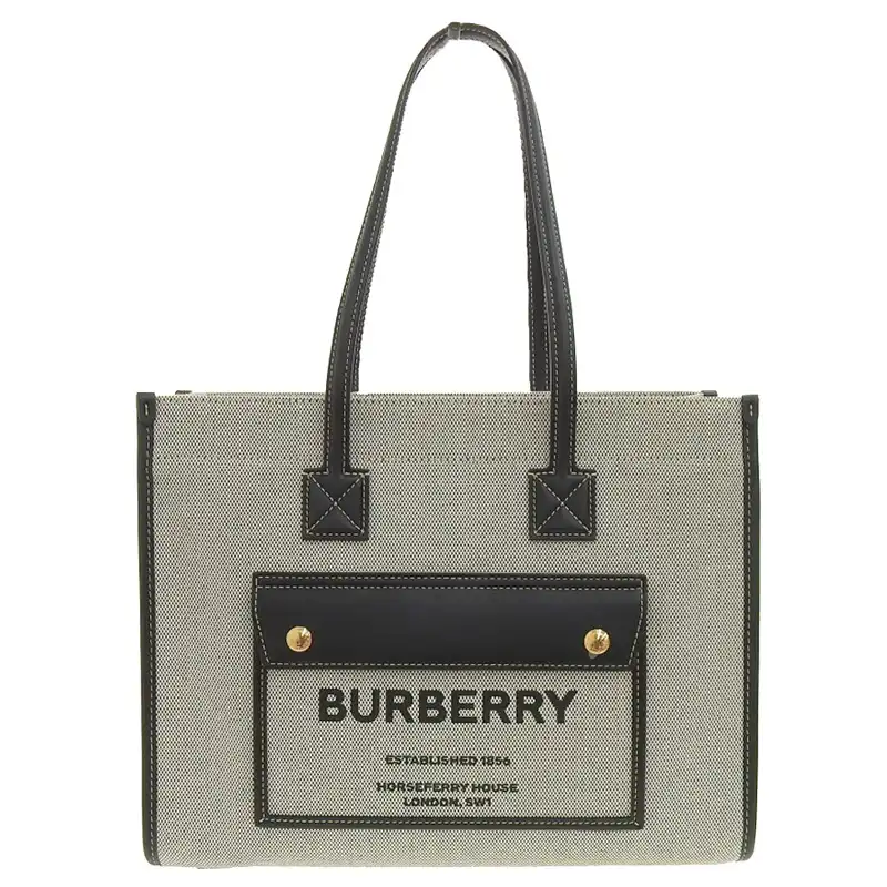 バーバリー トBURBERRY フレヤトート トートバッグ キャンバス/レザー グレー/ブラック 中古 OB2275