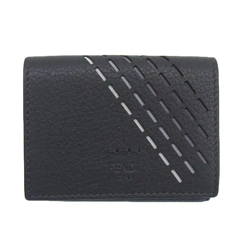 フェンディ FENDI 三つ折り財布 コンパクトウォレット レザー グレー 7M0280 中古 OBB0583