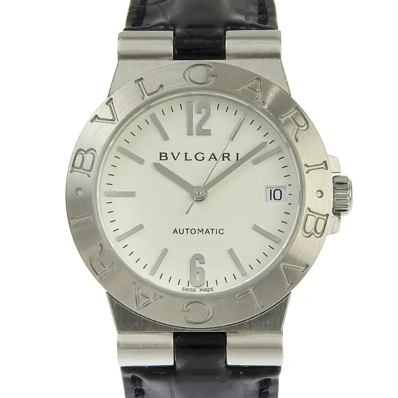 ブルガリ BVLGARI ディアゴノ スポーツ メンズ 自動巻き 腕時計 SS/革 ホワイト文字盤 LCV35S 中古 BV0155