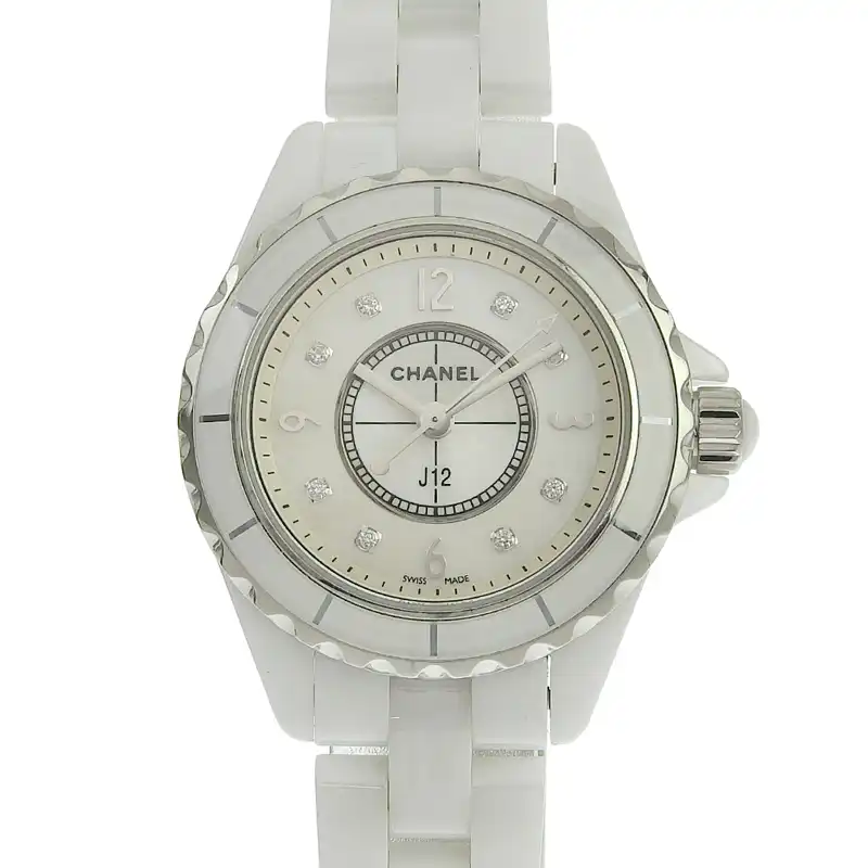 シャネル CHANEL J12 レディース クォーツ 腕時計 SS/セラミック 8Pダイヤモンド シェル文字盤 H2570 中古 CH0987