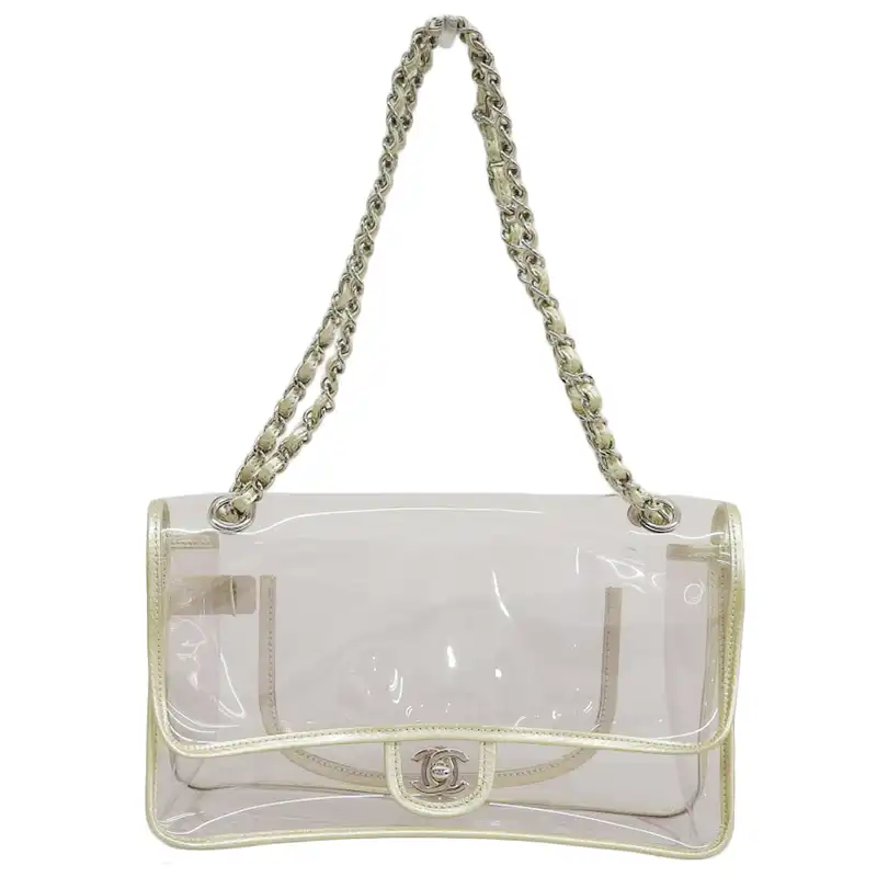 シャネル CHANEL ココマーク ショルダーバッグ チェーンショルダー ビニール/レザー クリア/ゴールド 中古 CH0988