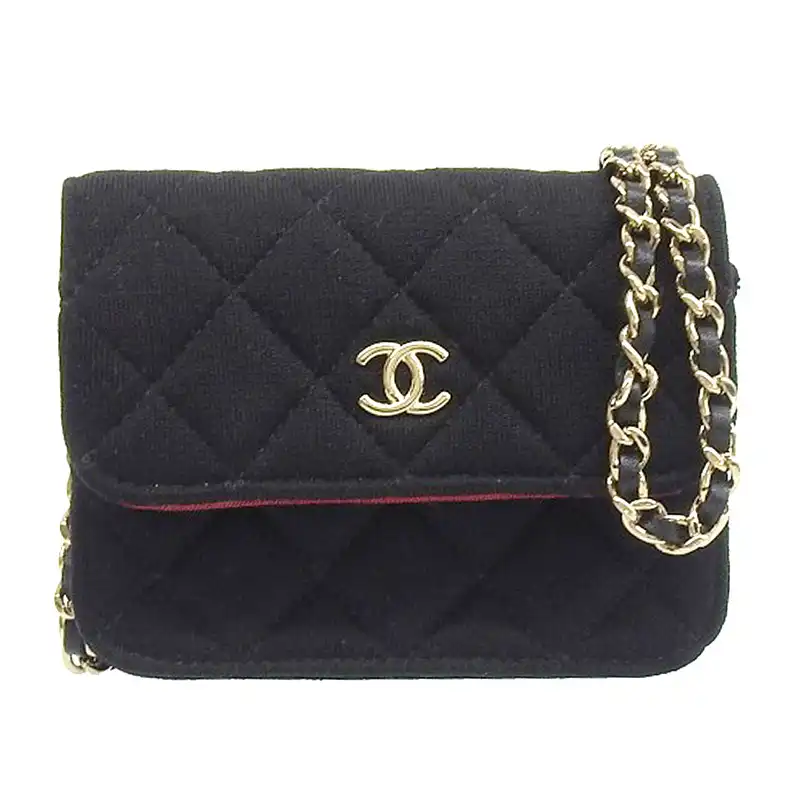 シャネル CHANEL ミニミニ マトラッセ チェーンショルダー ショルダーバッグ コットン ブラック 中古 CH0991