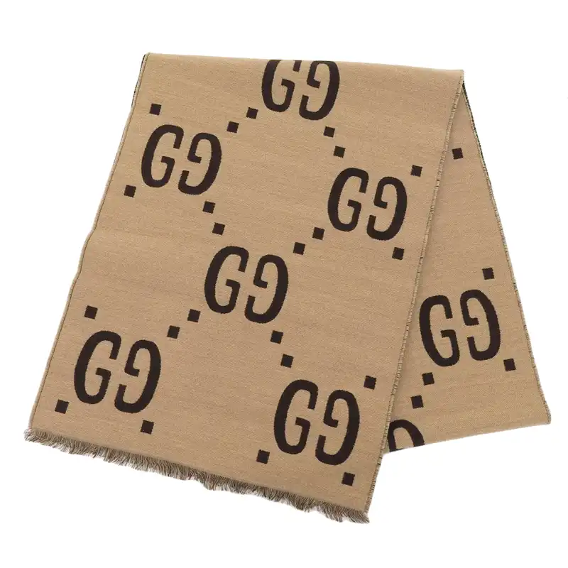 グッチ GUCCI GGジャガード マフラー ウール/シルク ブラウン/ベージュ 495592 中古 GU0621