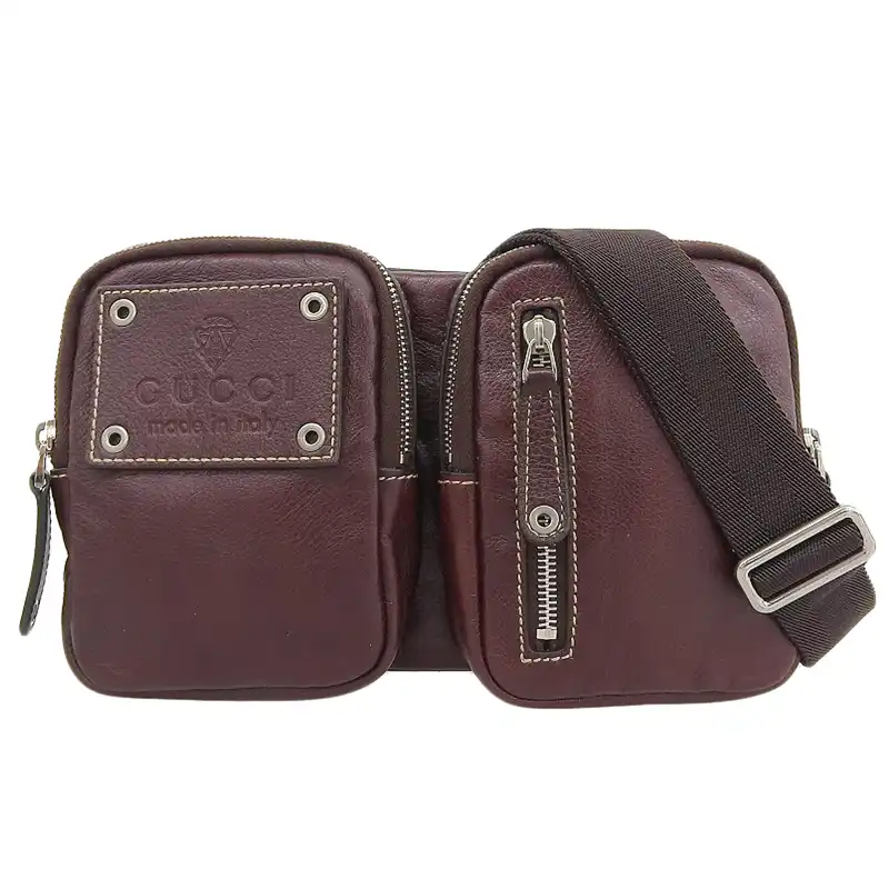 グッチ GUCCI ボディバッグ ウエストバッグ ウエストポーチ ベルトバッグ レザー ブラウン 201846 中古 GU0624
