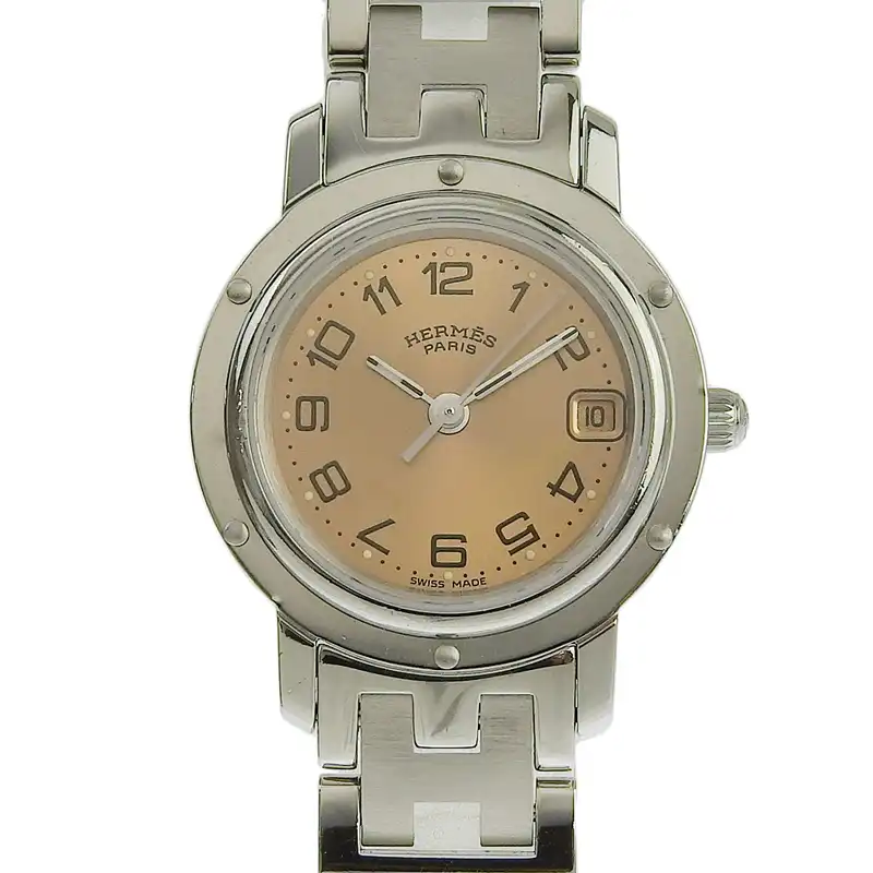 エルメス HERMES クリッパー レディース クォーツ 腕時計 SS ブロンズ文字盤 CL4.210 中古 HE1015