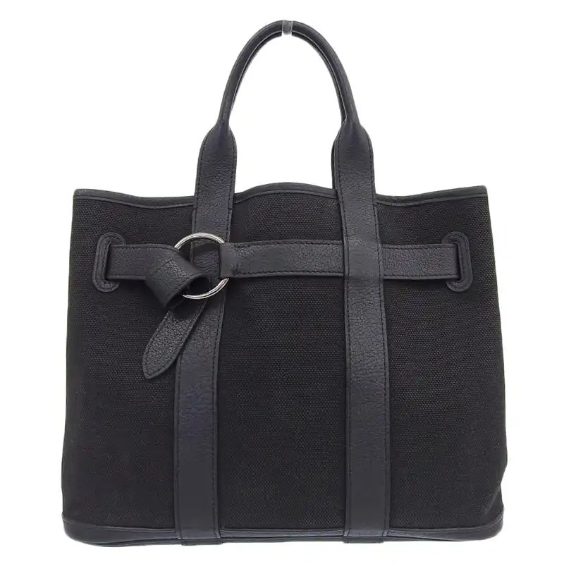 エルメス HERMES プティットサンチュール トートバッグ トワル/レザー ブラック □J刻印 2006年 中古 HE1017