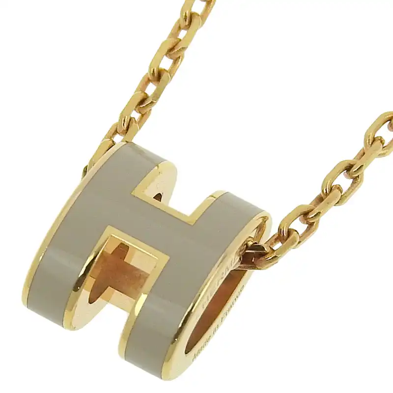 エルメス HERMES ミニポップアッシュ ネックレス GP ベージュ/ピンクゴールド色 中古 HE1022