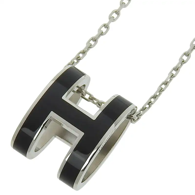 エルメス HERMES ポップアッシュ ネックレス ブラック/シルバー色 中古 HE1025