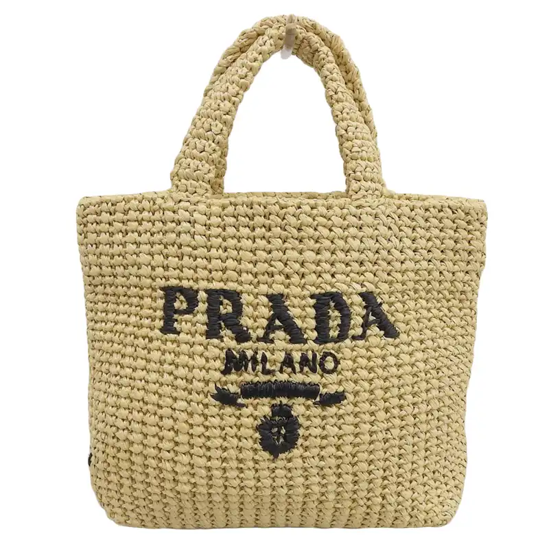 プラダ PRADA クロシェ ビスコース スモール トートバッグ ラフィア ナチュラル 1BG422 中古 OB2262