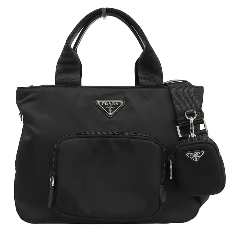 プラダ PRADA 2WAYバッグ ハンドバッグ ショルダーバッグ テスート ナイロン/レザー ブラック 1BG354 中古 OB2272