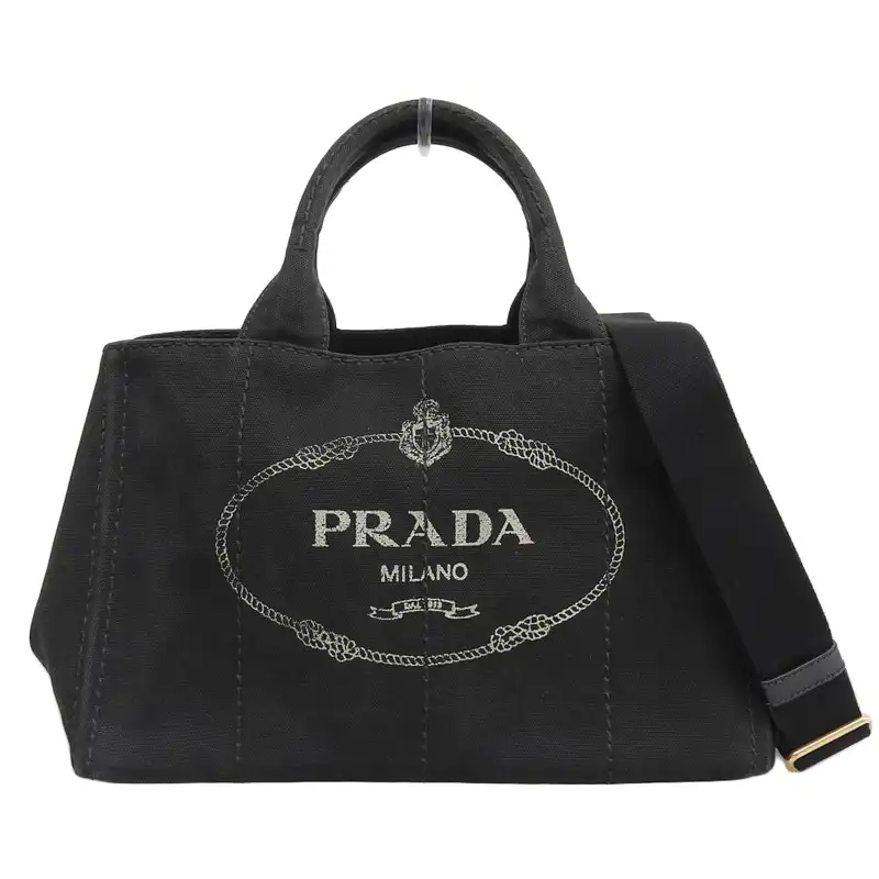 プラダ PRADA カナパ 2WAYバッグ トートバッグ ショルダーバッグ デニム ブラック 中古 OB2278