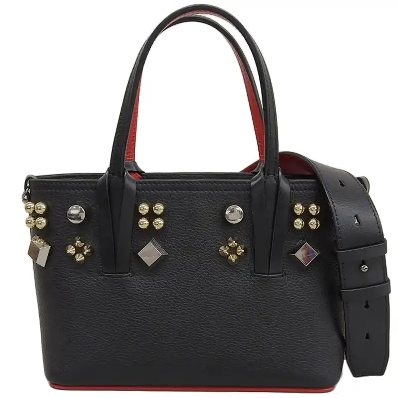 クリスチャンルブタン Christian Louboutin カバタ ハンドバッグ ショルダーバッグ レザー スタッズ ブラック/レッド 中古 OB2280