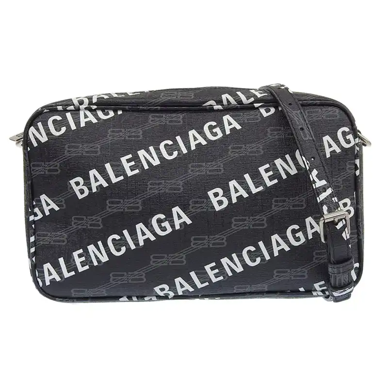 バレンシアガ BALENCIAGA ショルダーバッグ カメラバッグ 斜め掛けショルダー BBモノグラム PVC ブラック 702723 中古 OB2283