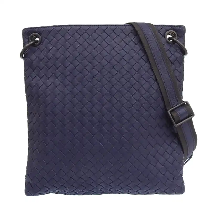 ボッテガヴェネタ BOTTEGA VENETA イントレチャート ショルダーバッグ 斜め掛けショルダー レザー ネイビー 中古 OB2284