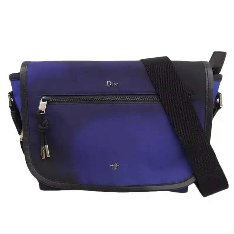 ディオール CHRISTIAN DIOR ショルダーバッグ 斜め掛けショルダー ナイロン/レザー ブルー/ブラック 中古 OB2285