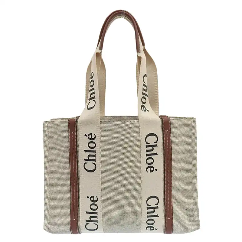 http://クロエ%20CHLOE%20ウッディ%20ミディアム%20トートバッグ%20キャンバス/レザー%20ベージュ/ブラウン%20CHC23AS383%20中古%20OB2287