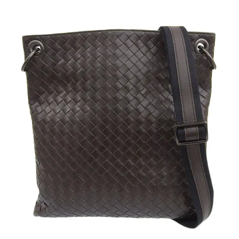 ボッテガヴェネタ BOTTEGA VENETA イントレチャート ショルダーバッグ 斜め掛けショルダー レザー ブラウン 172736 中古 OB2295