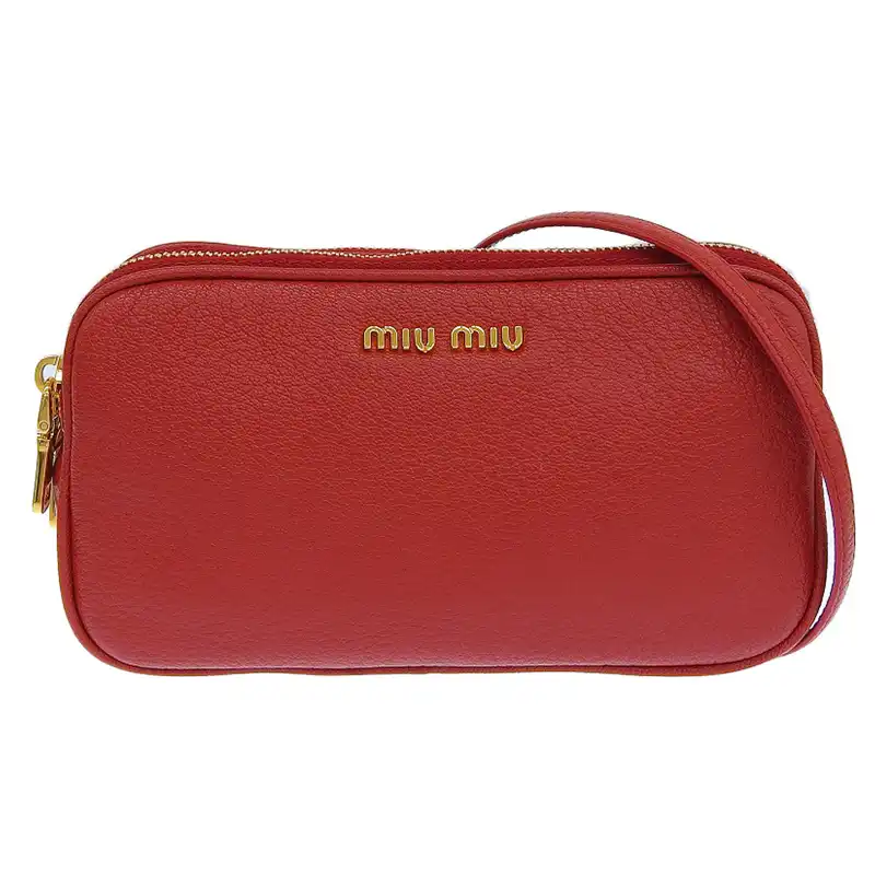 ミュウミュウ MIUMIU 2WAYバッグ ショルダーバッグ ポーチ レザー レッド 中古 OB2300