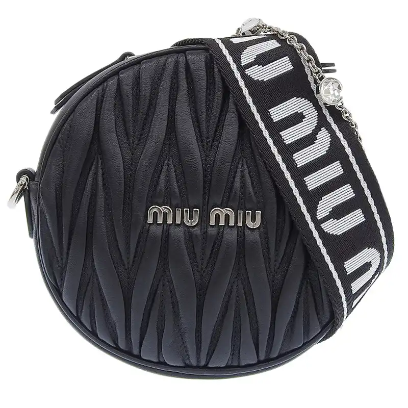 ミュウミュウ MIUMIU マテラッセ 2WAYバッグ ショルダー ポシェット ポーチ ナッパ レザー クリスタル ブラック 5BH191 中古 OB2301
