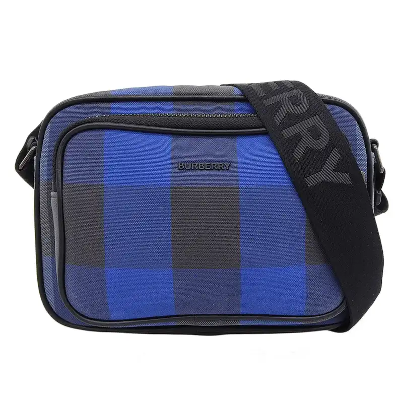 バーバリー BURBERRY ショルダーバッグ 斜め掛けショルダー キャンバス レザー ブルー グレー 8050443 中古 OB2303