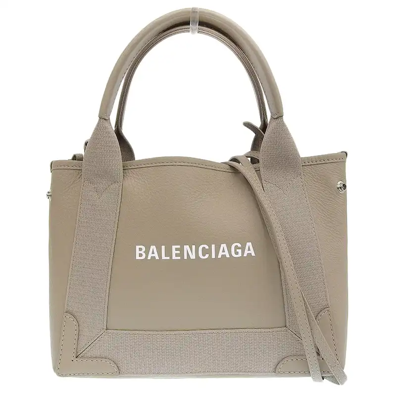 バレンシアガ BALENCIAGA ネイビーカバスXS 2WAYバッグ ハンドバッグ ショルダー レザー キャンバス ベージュ 390346 中古 OB2308