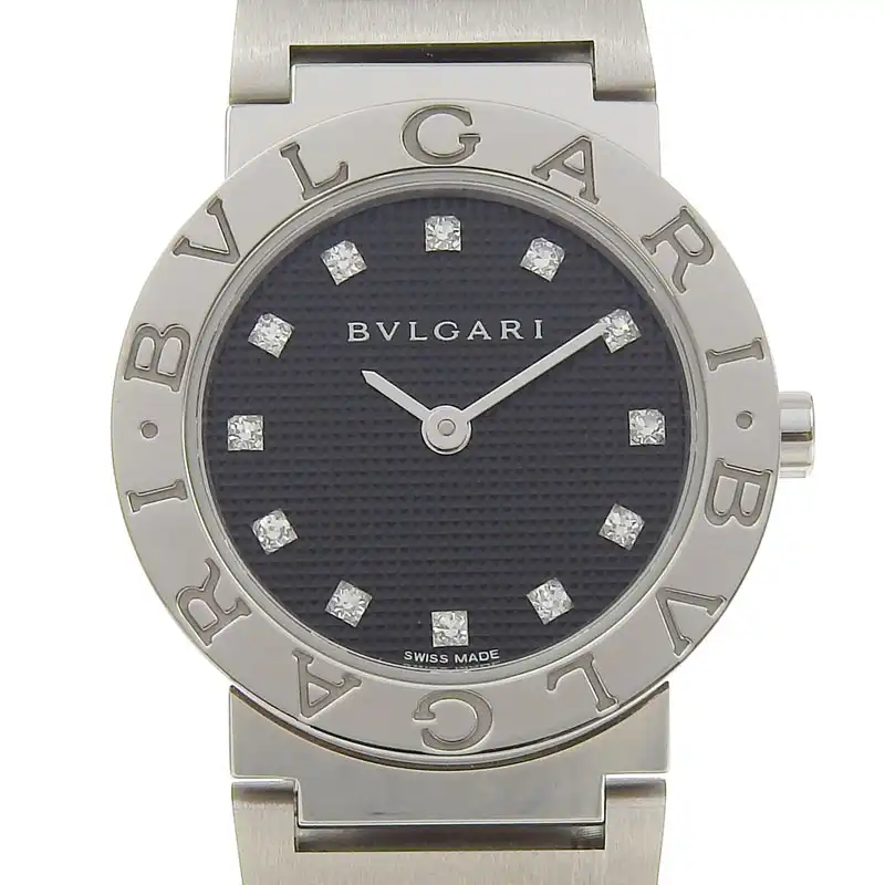 ブルガリ BVLGARI ブルガリブルガリ レディース クォーツ 腕時計 12Pダイヤモンド SS ブラック文字盤 BBL26S 中古 BV0158