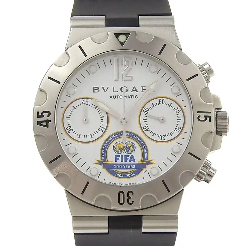 ブルガリ BVLGARI ディアゴノ スクーバ FIFA100周年記念モデル メンズ 自動巻き SS/ラバー ホワイト文字盤 SCB38S 中古 BV0159