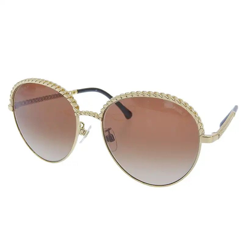 シャネル CHANEL サングラス ダークブラウン ゴールド色 チェーン 4242 中古 CH0992