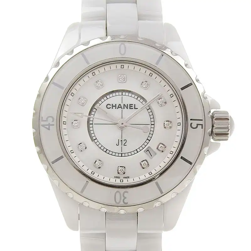 シャネル CHANEL J12 レディース クォーツ 腕時計 セラミック/SS 12Pダイヤモンド ホワイト文字盤 H1628 中古 CH1000