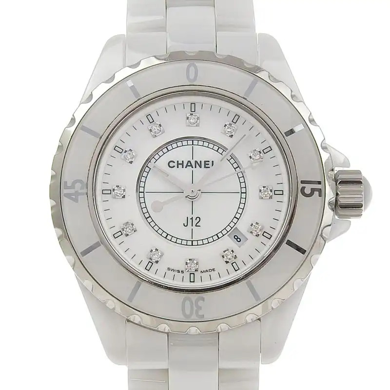 シャネル CHANEL J12 レディース クォーツ 腕時計 セラミック/SS 12Pダイヤモンド ホワイト文字盤 H1628 中古 CH1001