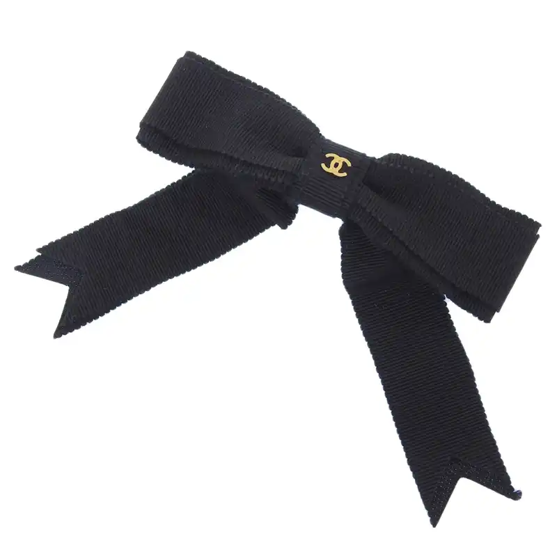 シャネル CHANEL ココマーク リボン ヘアアクセサリー バレッタ ヘアクリップ ブラック 22K 中古 CH1004