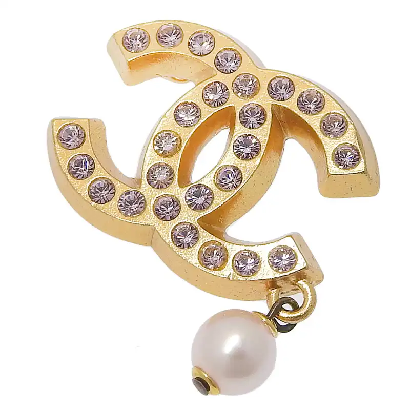 シャネル CHANEL ココマーク ブローチ ラインストーン フェイクパール ゴールド色 02P 中古 CH1006
