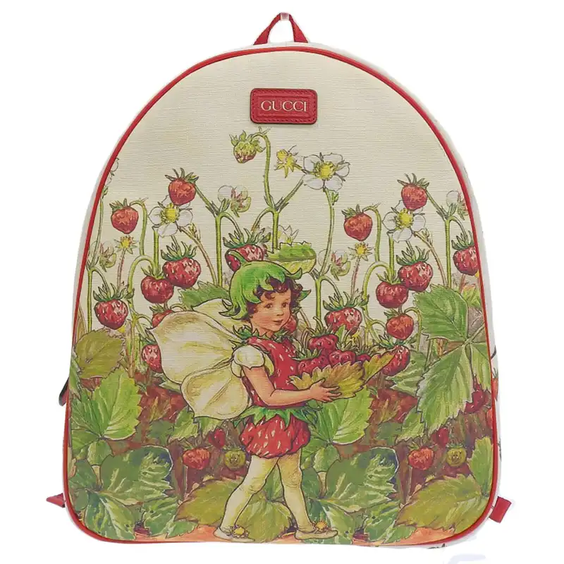 グッチ GUCCI チルドレンズ ストロベリーフェアリーバックパック リュックサック PVC ホワイト/レッド 433578 中古 GU0625