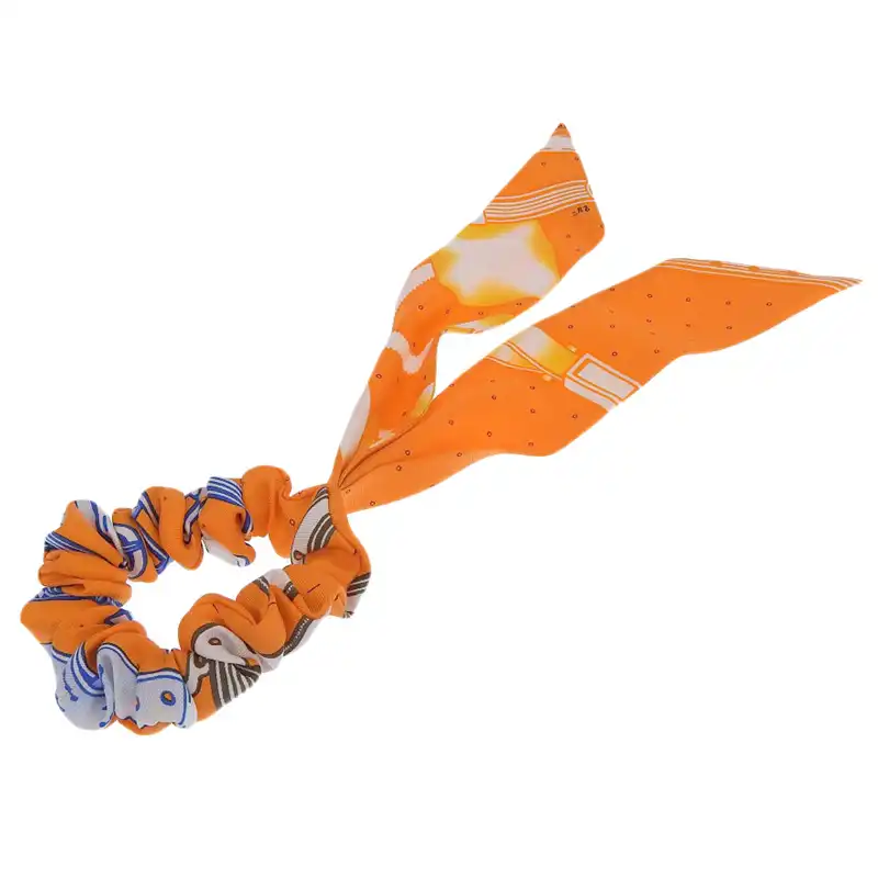 エルメス HERMES シュシュ ベッラ ヘアアクセサリー ヘアゴム シルク オレンジ 美品 HE1031
