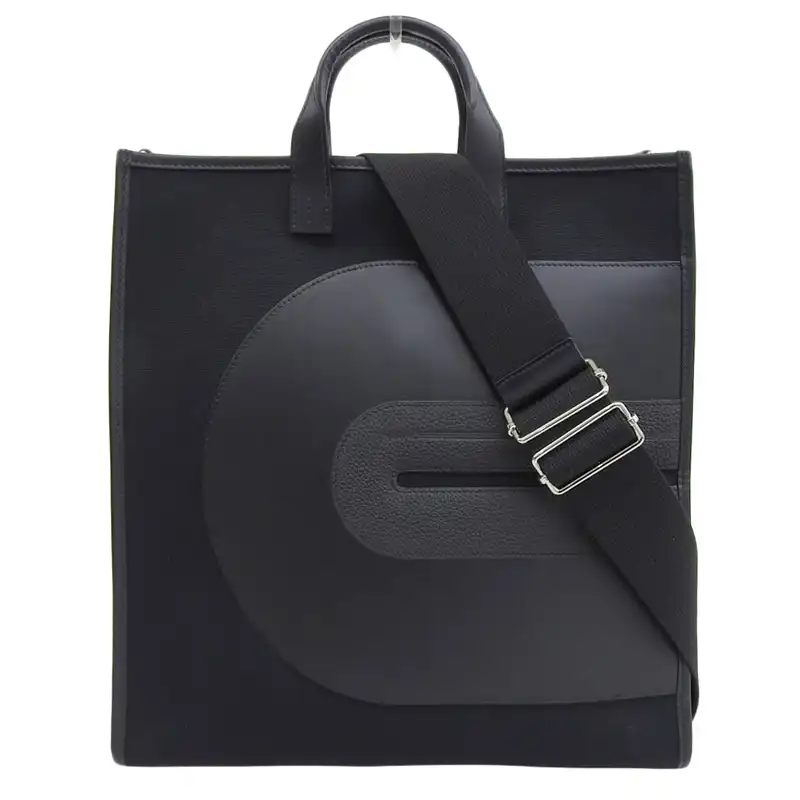 エルメス HERMES オリゾンレコード 2WAY ハンドバッグ ショルダーバッグ キャンバス レザー ブラック Y刻印 2020年 中古 HE1057