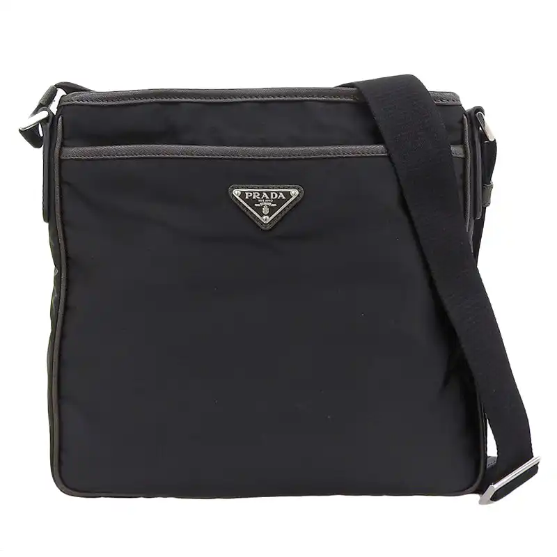 プラダ PRADA ショルダーバッグ 斜め掛けショルダー ナイロン レザー ブラック/ブラウン 中古 OB2316