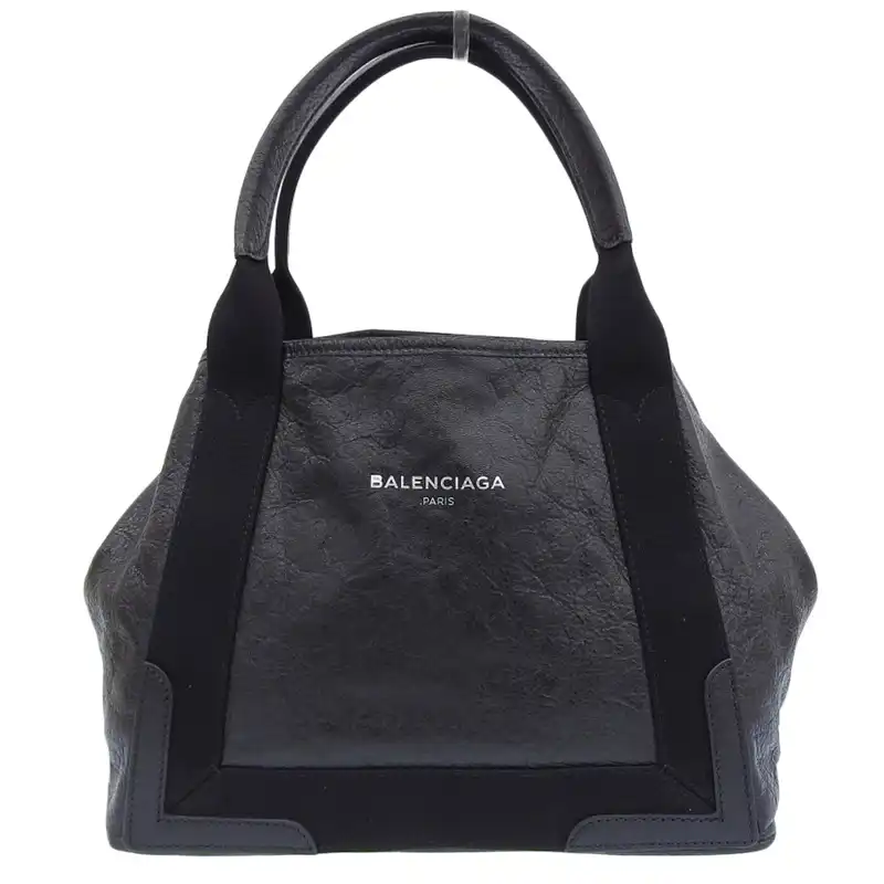 バレンシアガ BALENCIAGA ネイビーカバスS トートバッグ レザー ブラック 535269 中古 OB2317